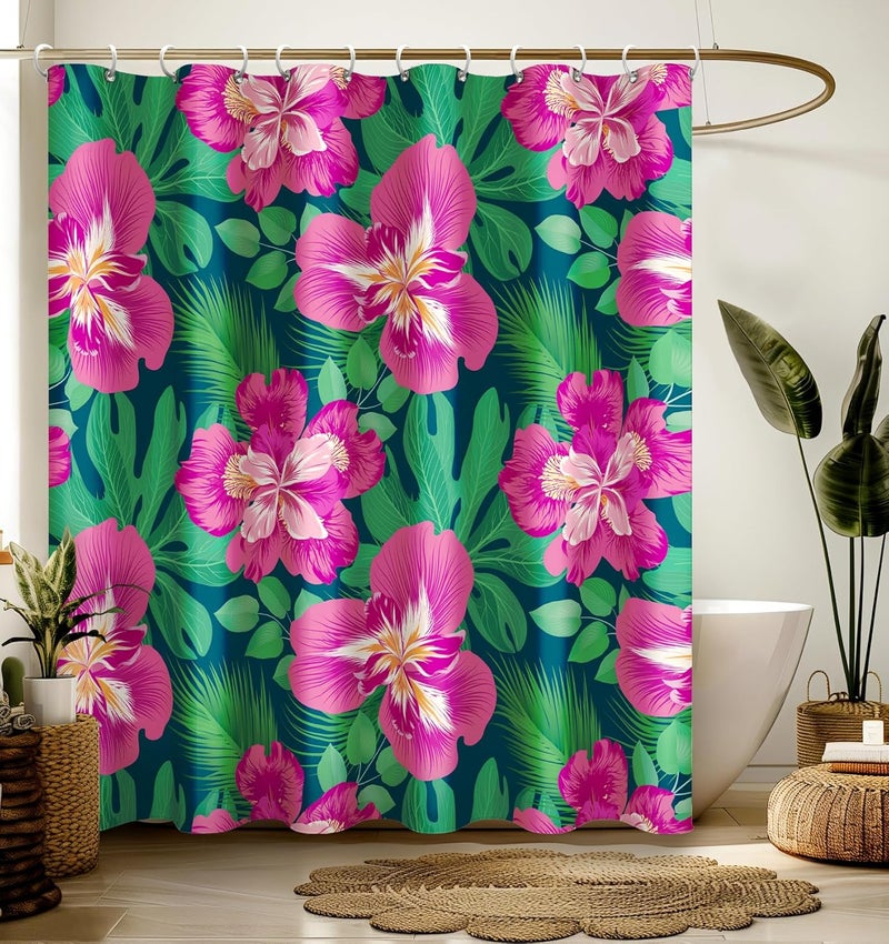 Stanoha Shower Curtain for Bathroom Stall Boho Modern Cute Aesthetic Decorative Girly Waterproof Unique Pink Flowers Girls Chic Plants Design Teen Pretty Women Cortinas de Baño Bathtub 72 x72 Inch - Image 1